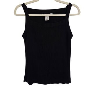 Ballinger Gold Vintage Black Ribbed Square Neck Tank Womens Size S Cotton Rayon